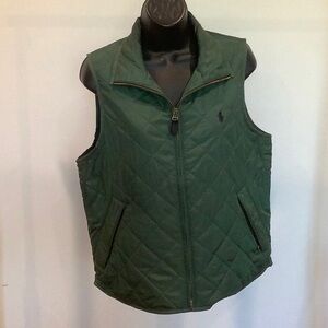 Ralph Lauren quilted polyester green vest  with zipper pockets, size Medium